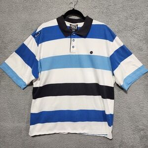 Vintage Southpole Mens Striped Polo Golf Shirt Size‎ XXL Blue White 90's Y2K